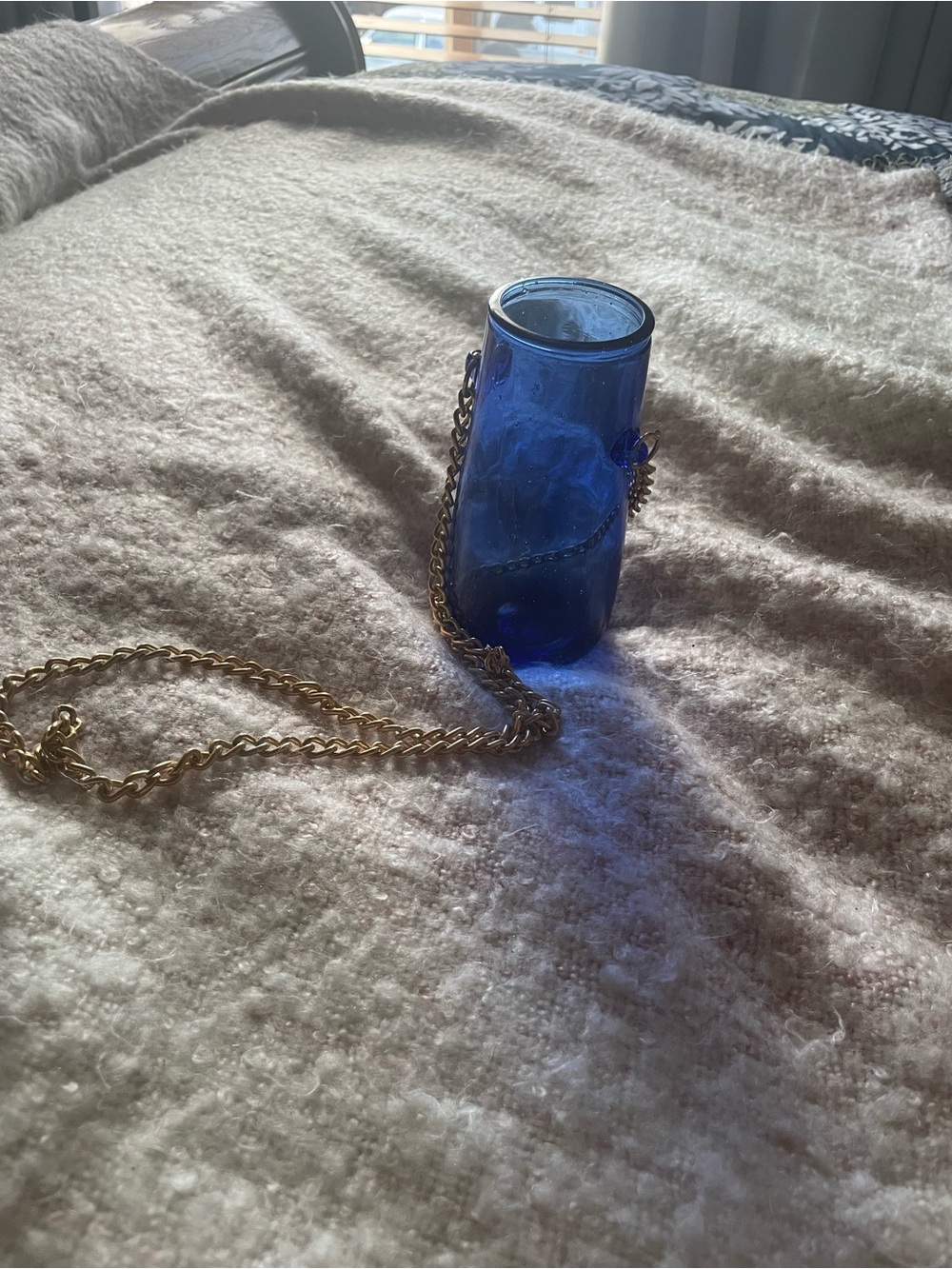 Cobalt Blue Glass Bottle Crossbody with Gold Chain